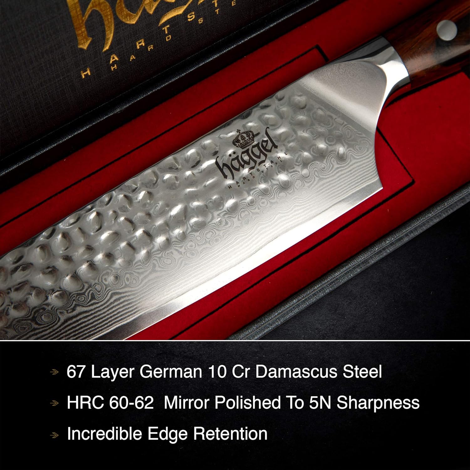 Haggel 8 Inch Damascus Chef's Knife for All-Around Food Preparation Ultra-Sharp Professional Kitchen Knife Hand Hammered VG10 Stainless Steel Blade Best Gifts for Chefs