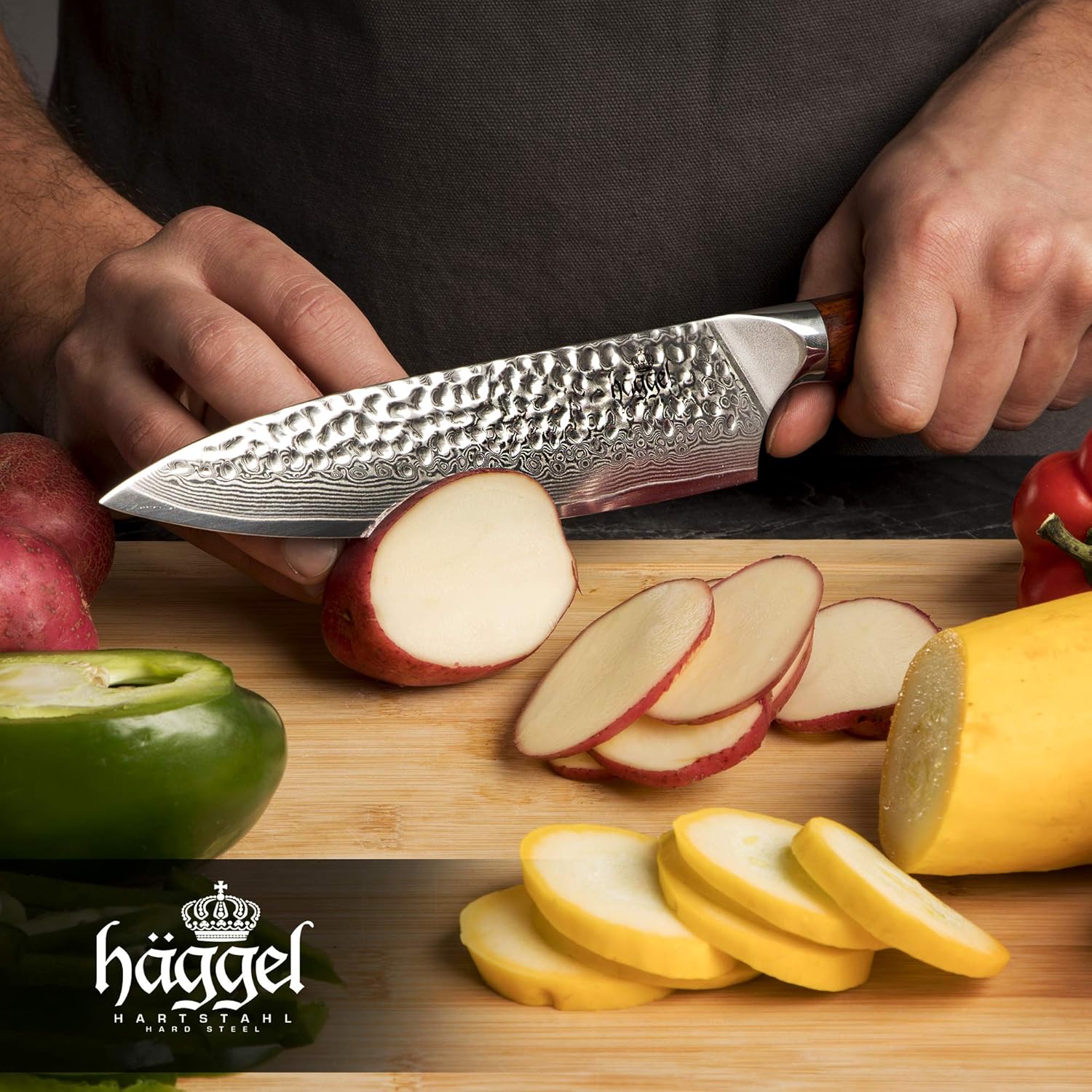 Haggel 8 Inch Damascus Chef's Knife for All-Around Food Preparation Ultra-Sharp Professional Kitchen Knife Hand Hammered VG10 Stainless Steel Blade Best Gifts for Chefs