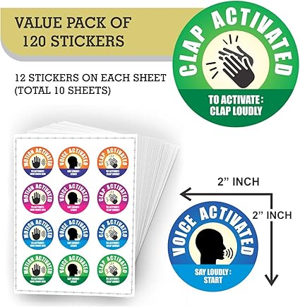 Prank Stickers - (Pack of 120) 2" Large Round Fake Voice Motion Clap Activated Funny Gag Gifts for Adults Kids Labels Sign for Doors Vending Machines