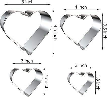 Heart Cookie Cutter Set Large/Small/Mini - 5 Inch, 4 Inch, 3 Inch, 2 Inch - 4 Piece Valentine's Heart Shaped Cookie Cutters Shapes Biscuit Molds for Baking - Stainless Steel