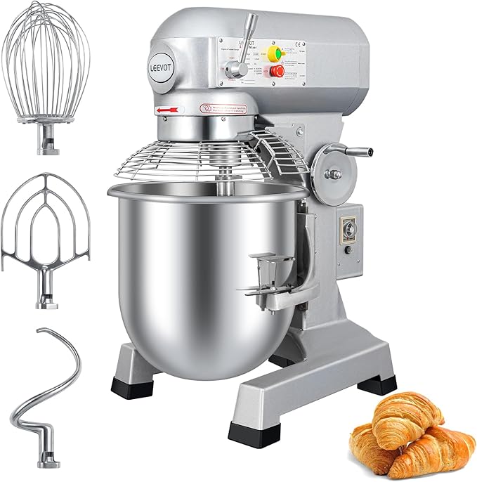 LEEVOT 30Qt 1250W Commercial Food Mixer, Commercial mixer 3-Speed Adjustable Heavy Duty Stand Mixer with Stainless Steel Bowl for Bakery Pizzeria.