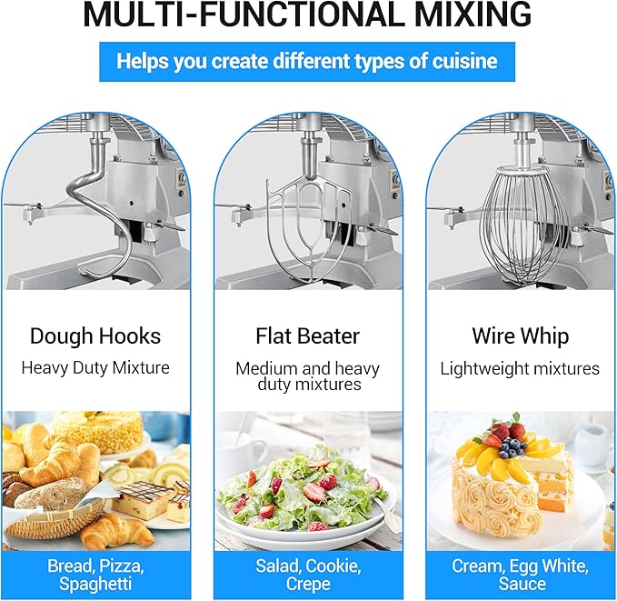 LEEVOT 30Qt 1250W Commercial Food Mixer, Commercial mixer 3-Speed Adjustable Heavy Duty Stand Mixer with Stainless Steel Bowl for Bakery Pizzeria.