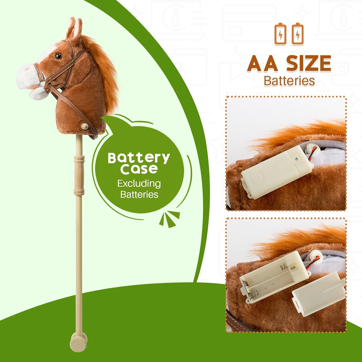 Derby HollyHOME Stick Horse Plush Handcrafted Hobby Horse on a Stick with Wood Wheels Real Pony Neighing and Galloping Sounds for Kids
