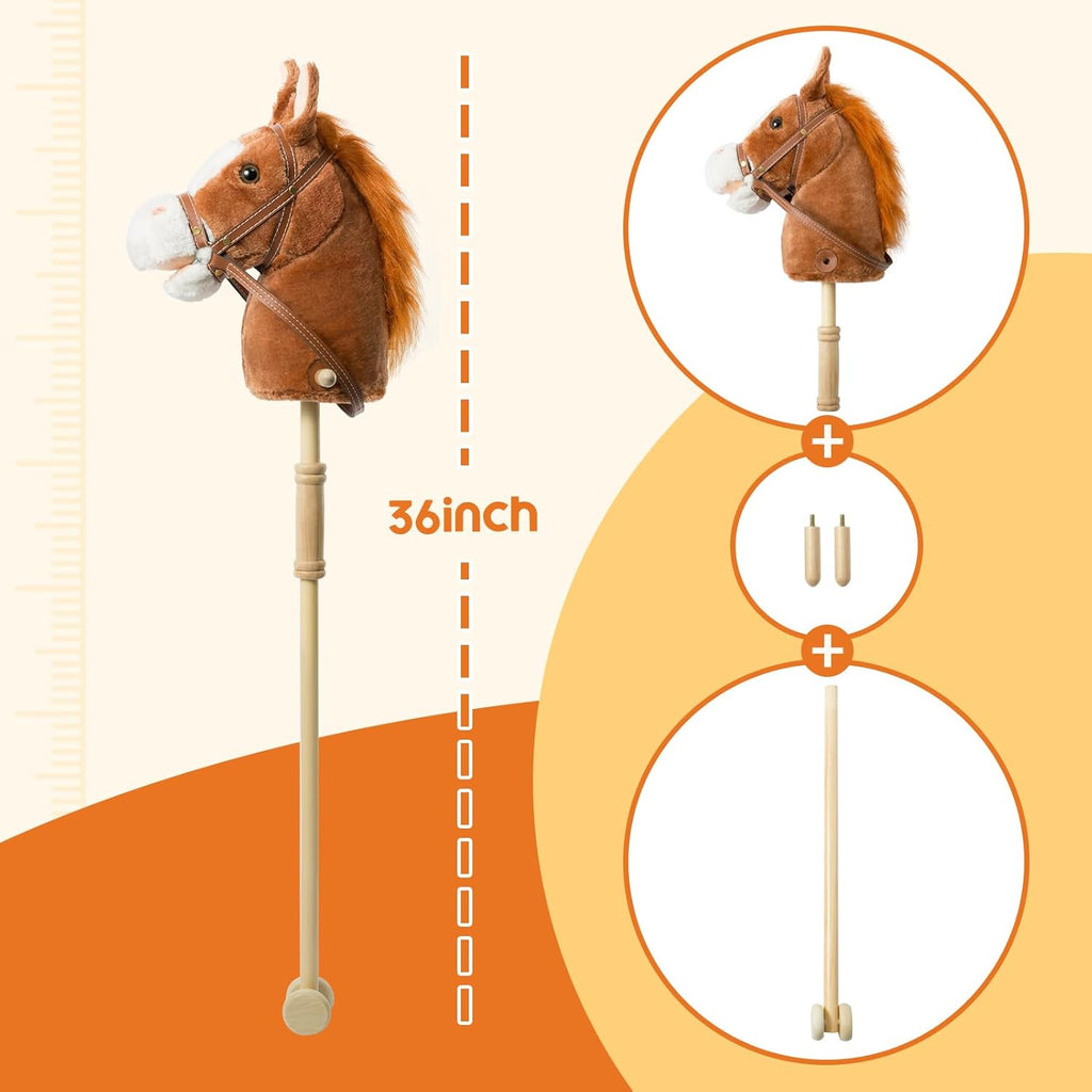 Derby HollyHOME Stick Horse Plush Handcrafted Hobby Horse on a Stick with Wood Wheels Real Pony Neighing and Galloping Sounds for Kids