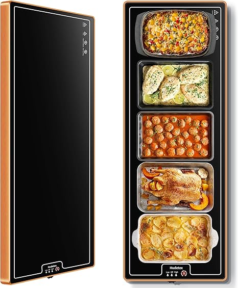 Extra Long 40"x12"-Tempered Glass Electric Warming Tray for Buffets Party/Home Daily Use Warming Mat for Food Warming Mat Food Warmer Button Temperature Control Heating Fastly in 10s for Family