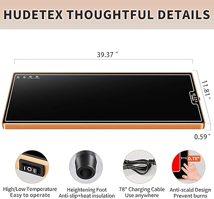 Extra Long 40"x12"-Tempered Glass Electric Warming Tray for Buffets Party/Home Daily Use Warming Mat for Food Warming Mat Food Warmer Button Temperature Control Heating Fastly in 10s for Family