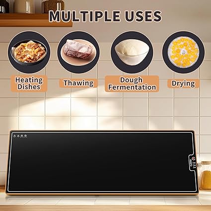 Extra Long 40"x12"-Tempered Glass Electric Warming Tray for Buffets Party/Home Daily Use Warming Mat for Food Warming Mat Food Warmer Button Temperature Control Heating Fastly in 10s for Family