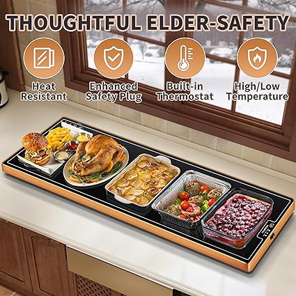 Extra Long 40"x12"-Tempered Glass Electric Warming Tray for Buffets Party/Home Daily Use Warming Mat for Food Warming Mat Food Warmer Button Temperature Control Heating Fastly in 10s for Family