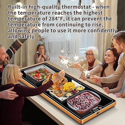 Extra Long 40"x12"-Tempered Glass Electric Warming Tray for Buffets Party/Home Daily Use Warming Mat for Food Warming Mat Food Warmer Button Temperature Control Heating Fastly in 10s for Family