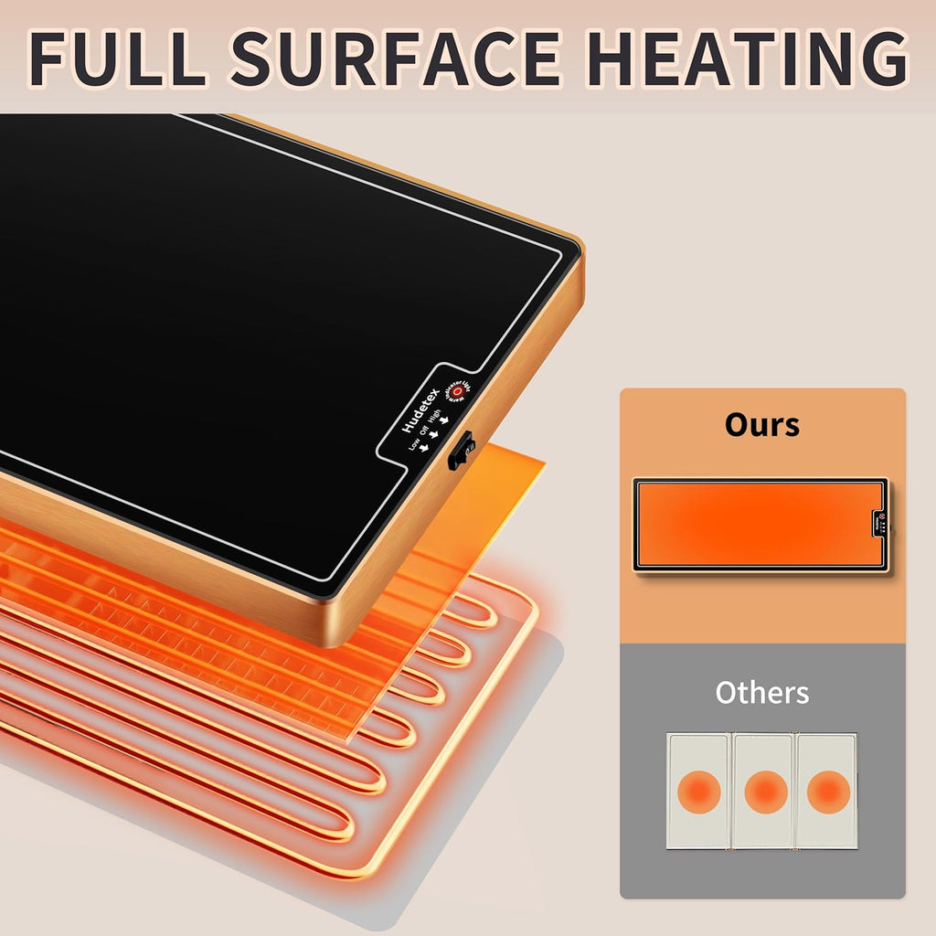 Extra Long 40"x12"-Tempered Glass Electric Warming Tray for Buffets Party/Home Daily Use Warming Mat for Food Warming Mat Food Warmer Button Temperature Control Heating Fastly in 10s for Family