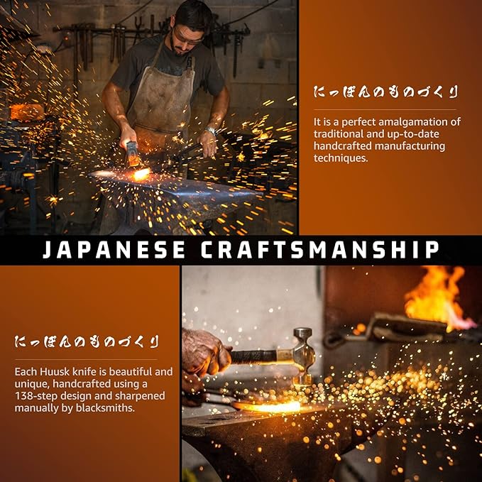 Huusk Japan Knives, Upgraded Serbian Chef Knife Japanese Meat Cleaver Knife for Meat Cutting Forged Butcher Knife with Sheath Full Tang Kitchen Chopping Knife for Home, Outdoor Cooking, Campin