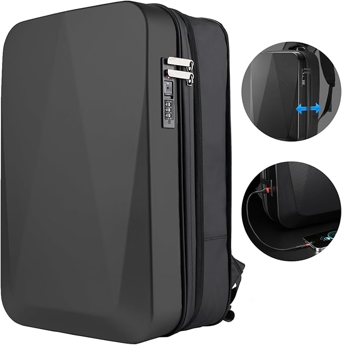 JUMO CYLY Anti-Theft Hard Shell Laptop Backpack, Expandable Waterproof Computer Backpack with USB Charging Port