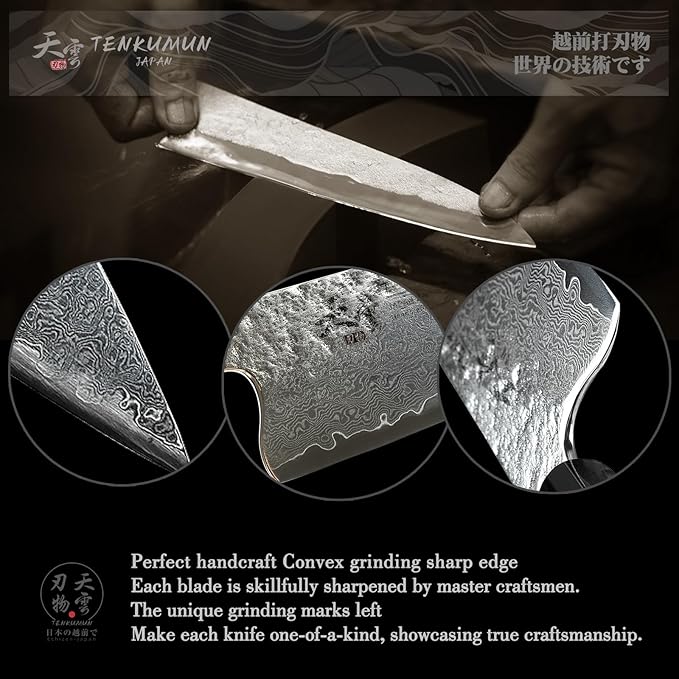 Tenkumun Japanese Gyutou Pro. Handcrafted 8 inch Chef Knife Handmade Forged Knife Japan VG-10 Super Damascus Steel -Kokoro ser. with Wood Handle