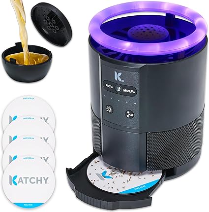 Katchy Duo Indoor Insect Trap with Scent Pod - Fan Powered with UV Light - Fruit Fly Traps for Indoors - for Fruit Flies, Gnats, Mosquitoes, Moths (Black)