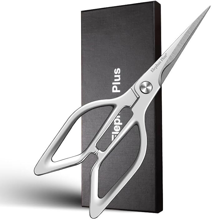 Silvery All Stainless Steel Food Scissors - Design sense and appearance - Food Cutter with Easy Clean Sharp blade - Kitchen Scissors for Festive Gift with Gift Box