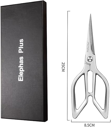 Silvery All Stainless Steel Food Scissors - Design sense and appearance - Food Cutter with Easy Clean Sharp blade - Kitchen Scissors for Festive Gift with Gift Box