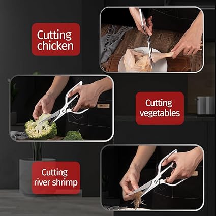 Silvery All Stainless Steel Food Scissors - Design sense and appearance - Food Cutter with Easy Clean Sharp blade - Kitchen Scissors for Festive Gift with Gift Box