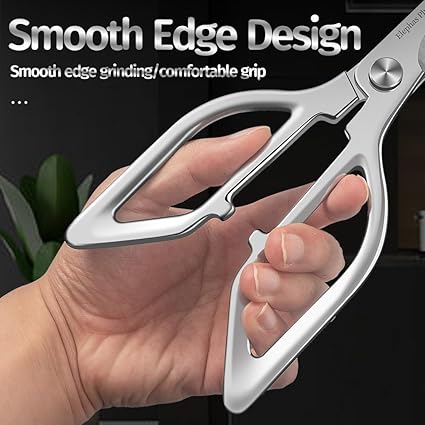 Silvery All Stainless Steel Food Scissors - Design sense and appearance - Food Cutter with Easy Clean Sharp blade - Kitchen Scissors for Festive Gift with Gift Box