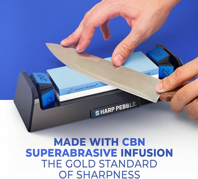 Sharp Pebble Knife Sharpening Stone Kit-Grit 1000/6000 Wet Stone-Built In Angle Guides 15/17/20/22 Degrees- Professional Whetstone Knife Sharpener Stone Set with Plastic Base