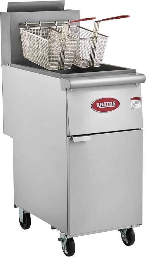 Kratos Commercial Deep Fryer, Floor Fryer with Casters and Four Burners, 50 lb. Capacity, 120,000 BTU, Natural Gas (29Y-051-NAT)