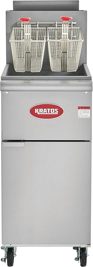 Kratos Commercial Deep Fryer, Floor Fryer with Casters and Four Burners, 50 lb. Capacity, 120,000 BTU, Natural Gas (29Y-051-NAT)