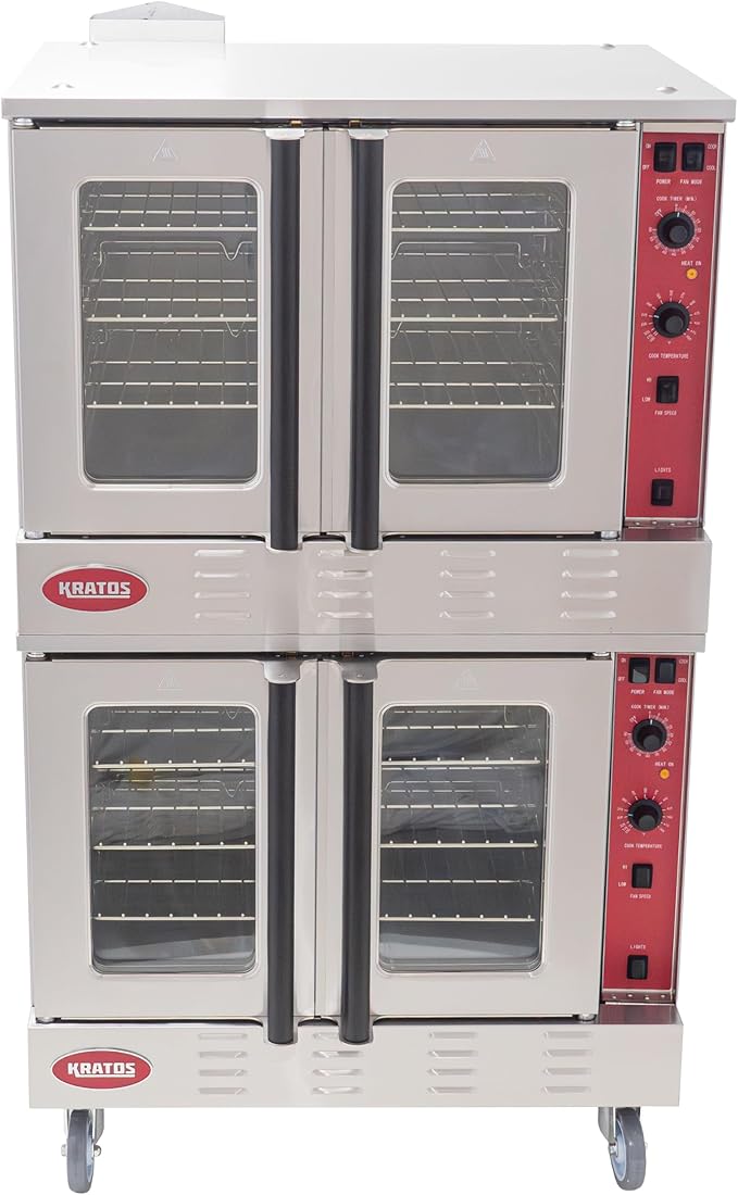 Kratos Commercial Electric Convection Oven, Full Size Double Stack Mobile Stainless Steel Electric Oven for Restaurants, 3 Phase, 208V (29Y-062)