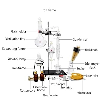 Distillation Kit, 2000ml Distillation Apparatus, 3.3 Bore Lab Glassware 1000W Heating Plate and 24, 40 Joint, 28 pcs Set Glassware Set, Quality Borosilicate Glass Beaker Flask Cylinder Set, Heat Resistan