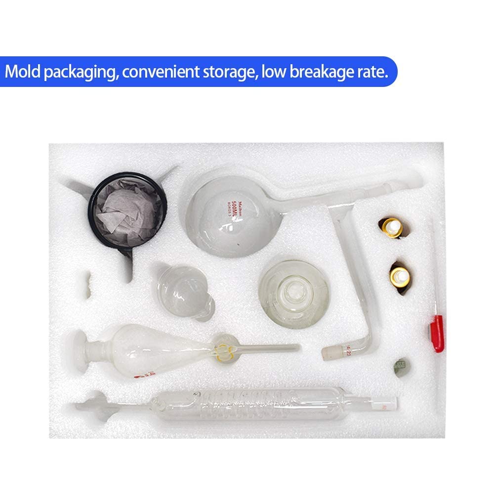 Distillation Kit, 2000ml Distillation Apparatus, 3.3 Bore Lab Glassware 1000W Heating Plate and 24, 40 Joint, 28 pcs Set Glassware Set, Quality Borosilicate Glass Beaker Flask Cylinder Set, Heat Resistan