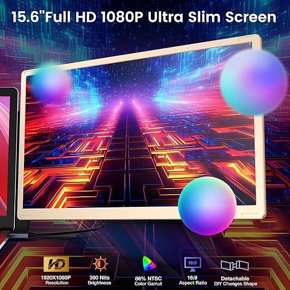 Laptop Screen Extender, 15.6'' Laptop Monitor Extender with 86% NTSC FHD 1080P Display