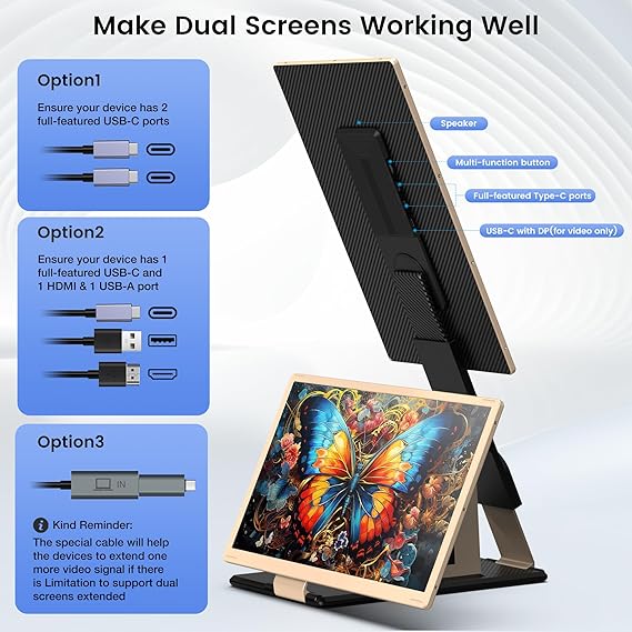 Laptop Screen Extender, 15.6'' Laptop Monitor Extender with 86% NTSC FHD 1080P Display