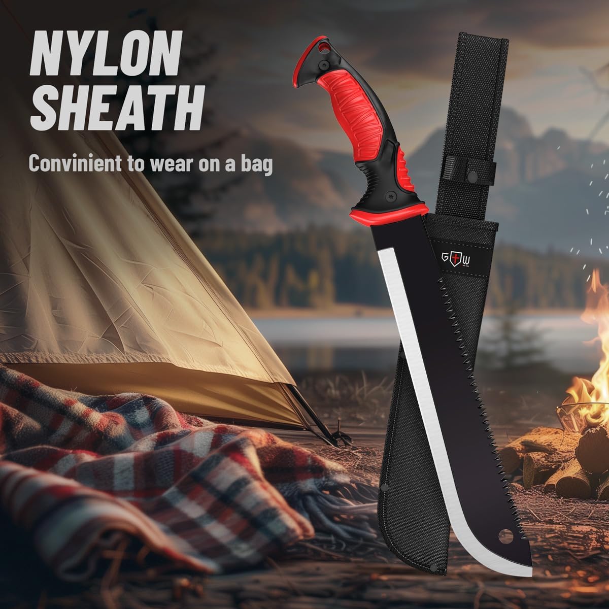 Machete with Saw - 19” Heavy Duty Tool & Sheath - Ergonomic No-Slip Handle - Survival Knife with Serrated Blade - Machetes for Bushcraft Outdoor Hunting...