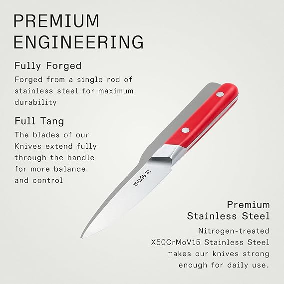 Made-In Cookware - 4" Paring Knife France - Full Tang with Pomme Red Handle