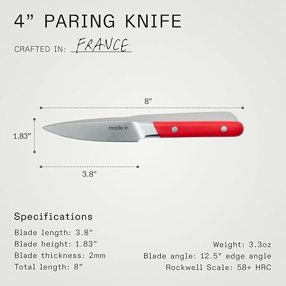 Made-In Cookware - 4" Paring Knife France - Full Tang with Pomme Red Handle