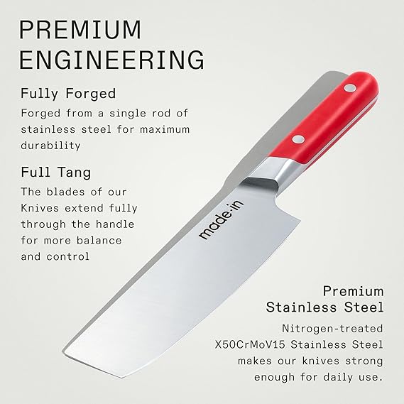 Made In Cookware - 6" Nakiri Knife France - Full Tang With Pomme Red Handle