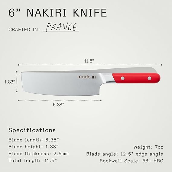 Made In Cookware - 6" Nakiri Knife France - Full Tang With Pomme Red Handle