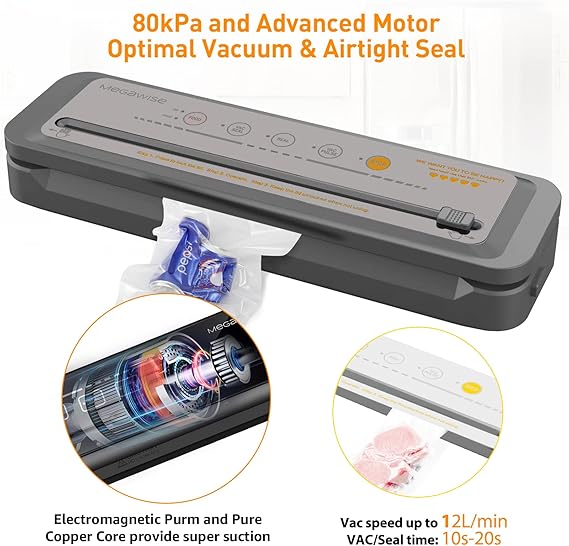 MegaWise Powerful and Compact Vacuum Sealer Machine (Silver Grey)