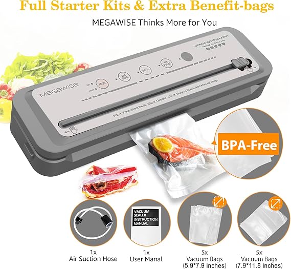 MegaWise Powerful and Compact Vacuum Sealer Machine (Silver Grey)