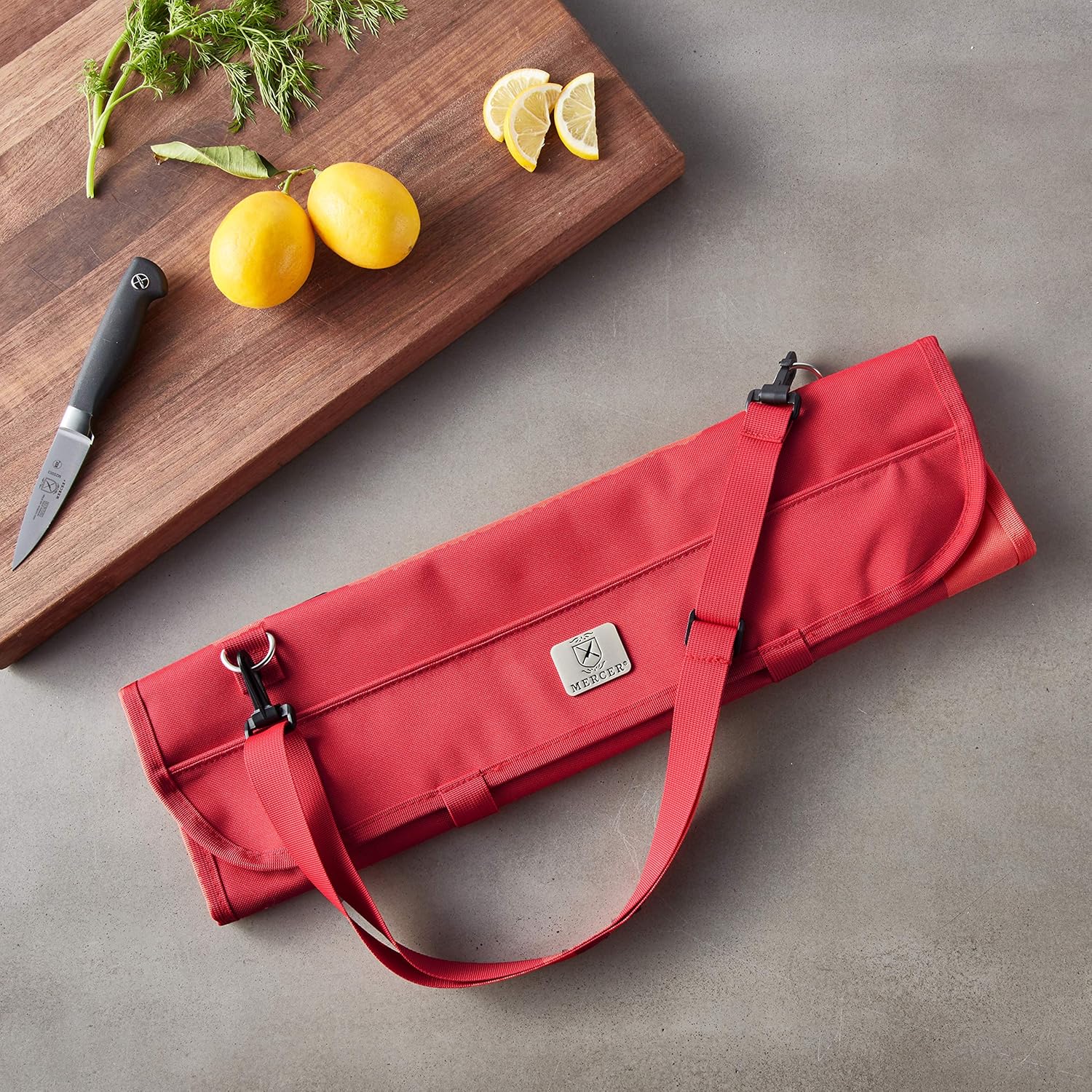 Mercer Culinary 7-Pocket Knife Roll Storage Bag, Red