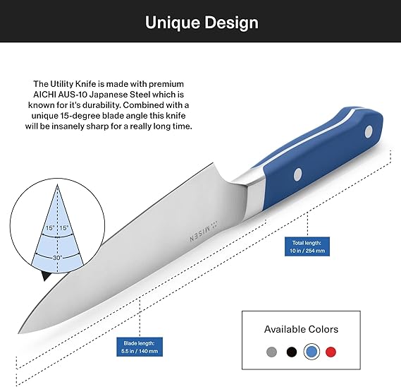 Misen Short Chef Knife - 6.8 Inch Professional Kitchen Knife - High Carbon Stainless Steel Ultra Sharp Chef's Knife, Blue