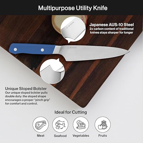 Misen Short Chef Knife - 6.8 Inch Professional Kitchen Knife - High Carbon Stainless Steel Ultra Sharp Chef's Knife, Blue