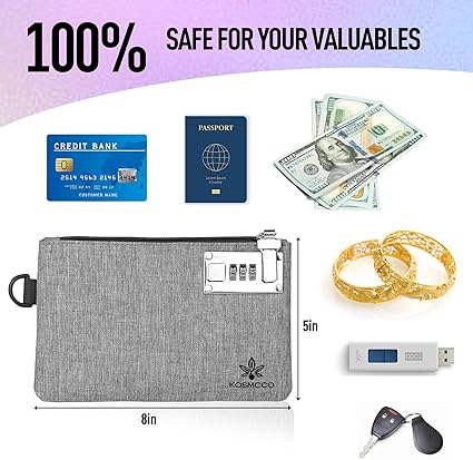 2Pcs Lockable Money Bag - 5x8 Inches Durable Nylon Locking Bank Bag Coin Purse for Cash, Jewelry, Passports, Medicine, Credit Cards and Valuable Storage Cash Pouch (Black & Grey)