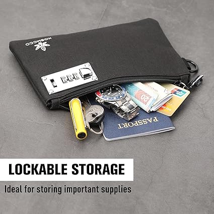 2Pcs Lockable Money Bag - 5x8 Inches Durable Nylon Locking Bank Bag Coin Purse for Cash, Jewelry, Passports, Medicine, Credit Cards and Valuable Storage Cash Pouch (Black & Grey)