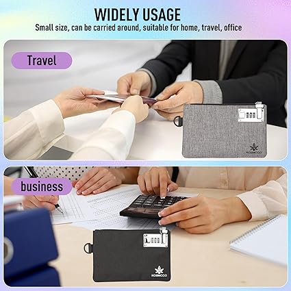 2Pcs Lockable Money Bag - 5x8 Inches Durable Nylon Locking Bank Bag Coin Purse for Cash, Jewelry, Passports, Medicine, Credit Cards and Valuable Storage Cash Pouch (Black & Grey)