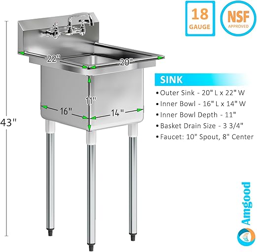 NSF Stainless Steel Commercial Utility Sink