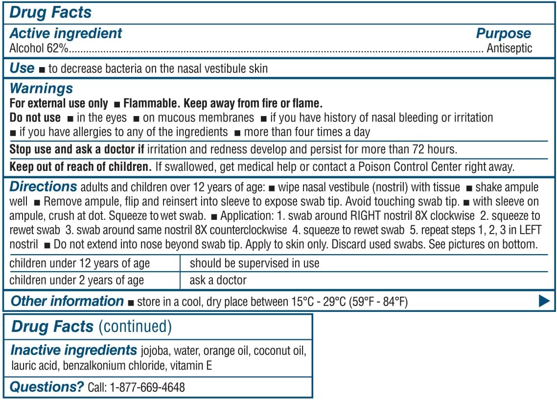Nozin® Nasal Sanitizer® Antiseptic Popswab® Ampules 10ct Pack | Kills 99.99% of Germs | Alcohol Based 62%