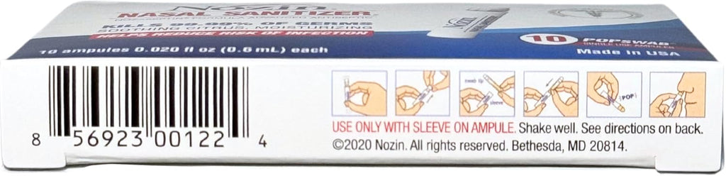 Nozin® Nasal Sanitizer® Antiseptic Popswab® Ampules 10ct Pack | Kills 99.99% of Germs | Alcohol Based 62%