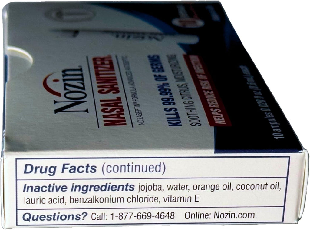 Nozin® Nasal Sanitizer® Antiseptic Popswab® Ampules 10ct Pack | Kills 99.99% of Germs | Alcohol Based 62%