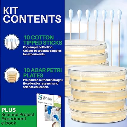 Evviva Sciences Nutrient Agar Petri Dishes Science Project Kit, Pre-Poured Agar Plates for Science Experiments, with Experiment eBook