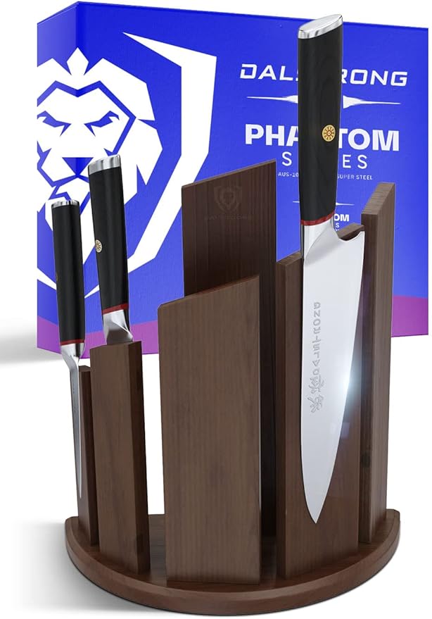 DALSTRONG Knife Block Set -6pc- Magnetic Knife Stand-Phantom Series-Japanese High-Carbon AUS8 Steel-Knife Kitchen Set-Pakkawood Handle-Men's Valentines Gift