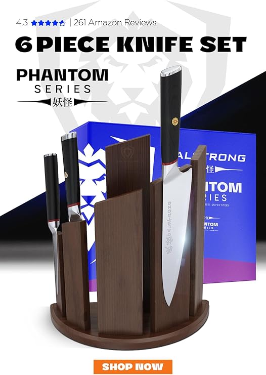 DALSTRONG Knife Block Set -6pc- Magnetic Knife Stand-Phantom Series-Japanese High-Carbon AUS8 Steel-Knife Kitchen Set-Pakkawood Handle-Men's Valentines Gift